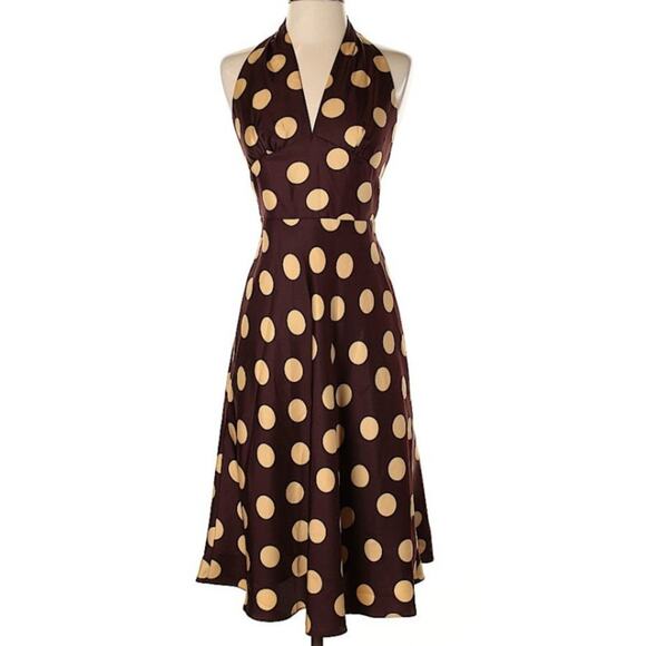 Laundry by Shelli Segal Chocolate Brown Cream Polka Dot Silk Dress Sz 0P NEW NWT - Picture 1 of 4
